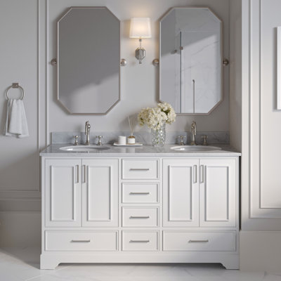 61'' Double Bathroom Vanity with Carrara Marble Top
