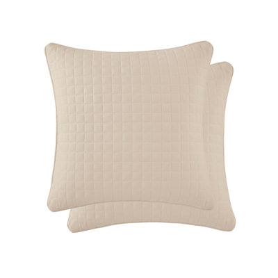 Southshore Fine Linens Vilano Quilted Sham Covers, Double-Brushed Microfiber Square-Stitched Pillow Shams with Piped Edges, Set of 2, 26" x 26" , Bone