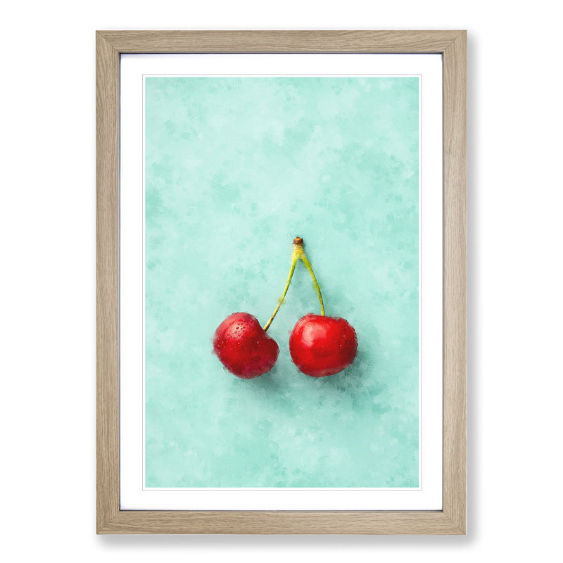 Two Cherries - Framed Print, 36cm H x 27cm W x 2cm D, Oak Framed