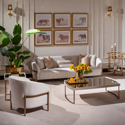 Lisbon Bouclé Sofa - Oyster/Matte Bronze