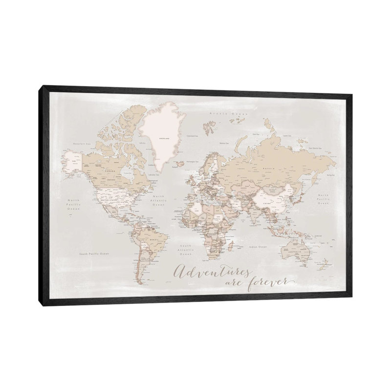 Rustic Detailed World Map Lucille, Adventures Are Forever by Blursbyai - Floater Frame Gallery-Wrapped Canvas Giclée on Canvas