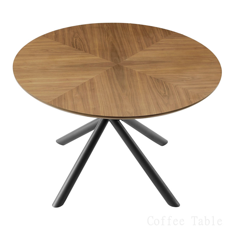 Ellierose Round Metal Base Dining Table, Walnut, 47.25" W x 47.25" L