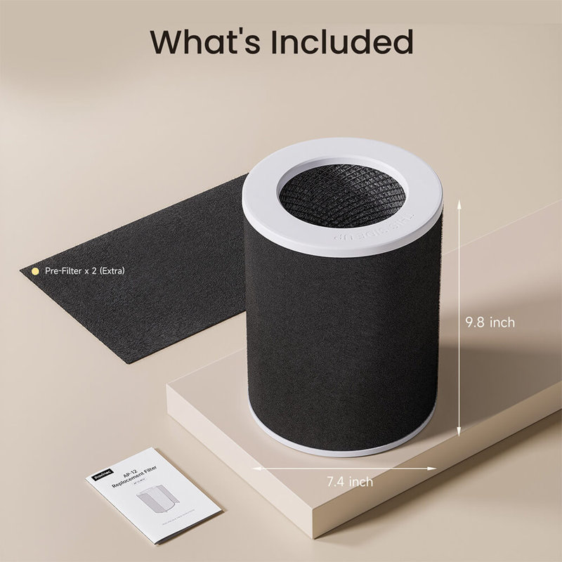 Filtre de remplacement pour purificateur d'air pour animaux de compagnie Provirtec Pawtent Ap-12, filtration H13 Hepa à 4 couches, élimination des odeurs d'animaux de compagnie à 99,23%, préfiltre lavable, durée de vie de 12 mois, remplacement facile à une touche, filtre exclusif pour Provirtec Pawtent Ap-12