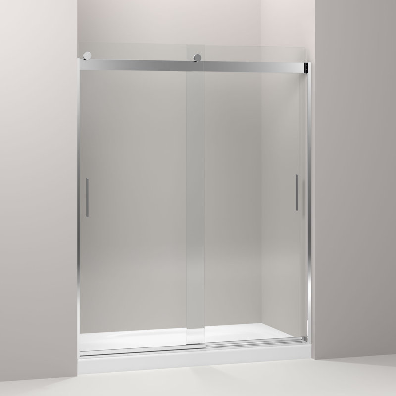 Levity 59.63" x 74" Double Sliding Shower Door with Blade Handles with CleanCoat® Technology, Bright Polished Silver