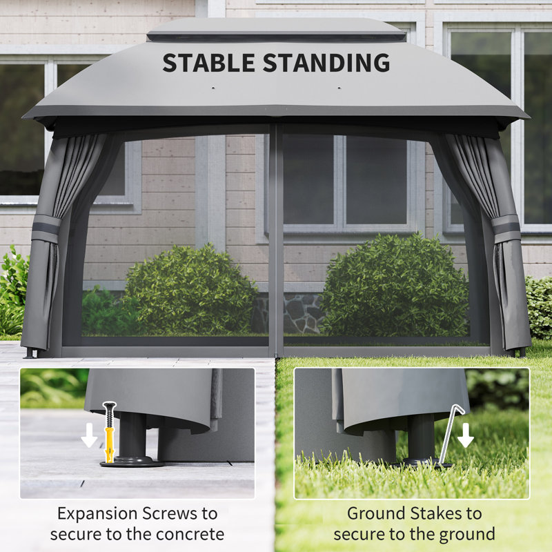 Steel Patio Gazebo, Gray, 10 Ft. W x 13 Ft. D