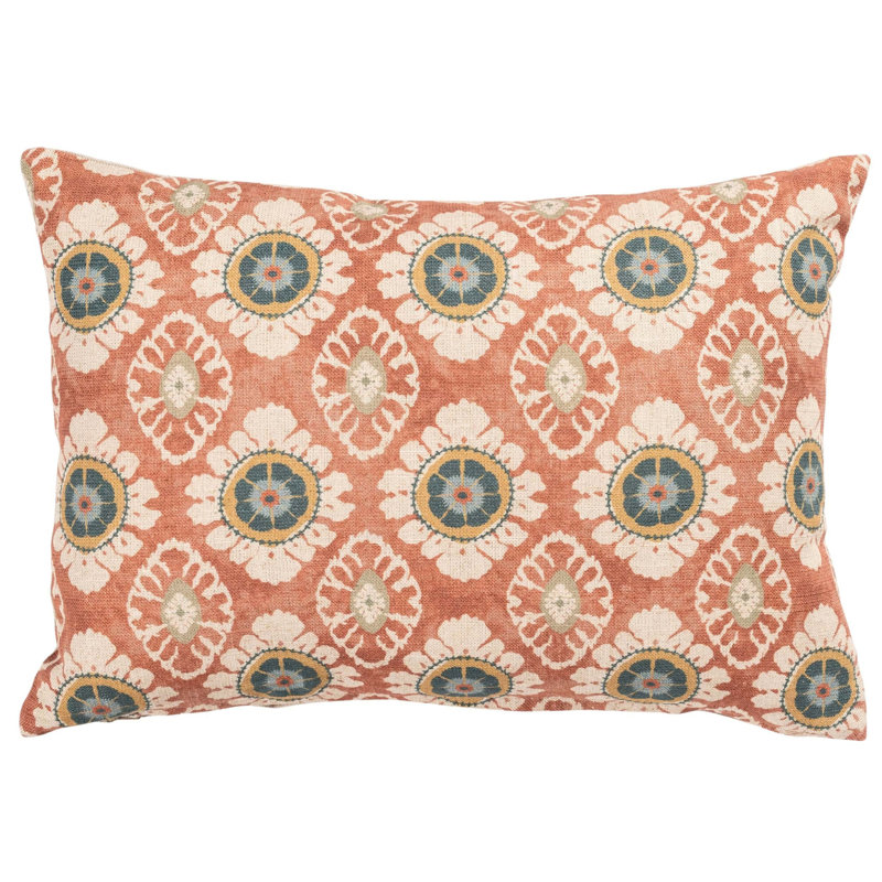 Mandala Motif Linen Print Cushion in Rust, 43x30cm, Feather filled