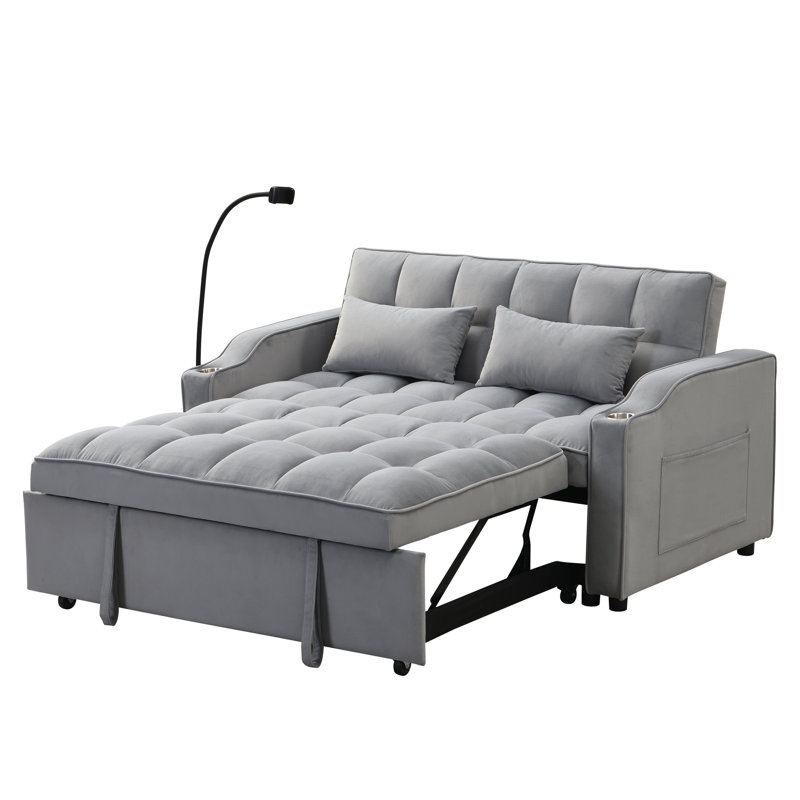 Canapé-lit futon moderne convertible en futon avec lit escamotable, dossier inclinable réglable, coussins décoratifs, poches, idéal pour les petits espaces
