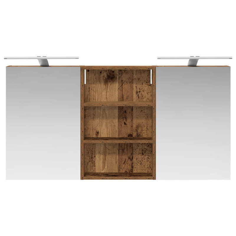 Mirrored Bathroom Cabinets with Mirror and 6, 60.5cmH x 120cmW x 10.5cmD, Dark Brown
