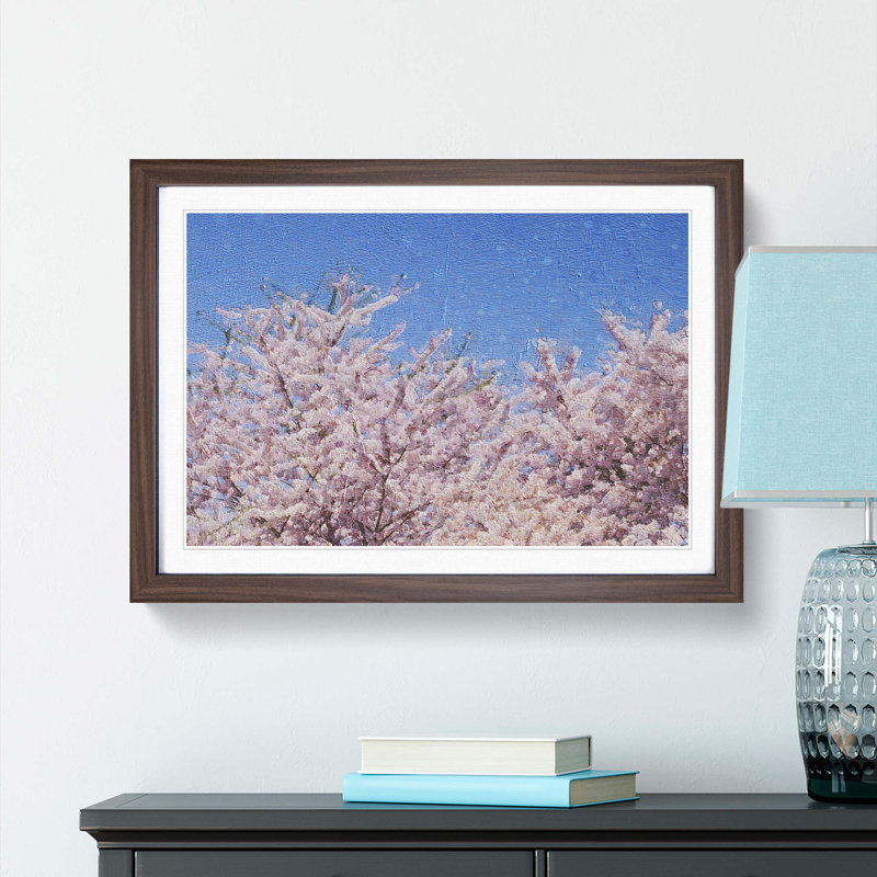 Top of a Pink Cherry Blossom Tree - Picture Frame Painting Print, 36cm H x 48cm W x 2cm D, Walnut Framed