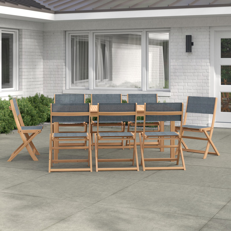Lilith 8 - Person Acacia Solid Wood Patio Dining Set Extendable and Umbrella Hole Included Rectangular Table