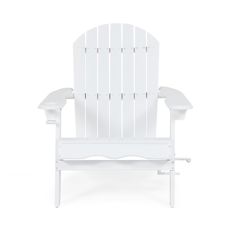Adirondack Chair With Folding Design And Cup Holders, White