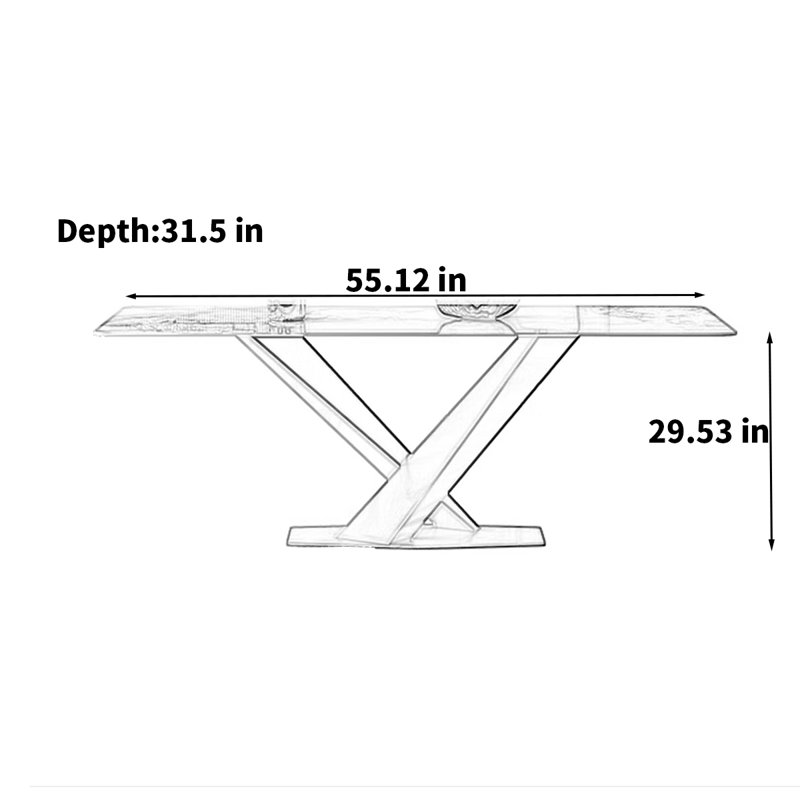 Minimalist Italian rectangular dining table, 29.53"H x 55.12"L x 31.5"W