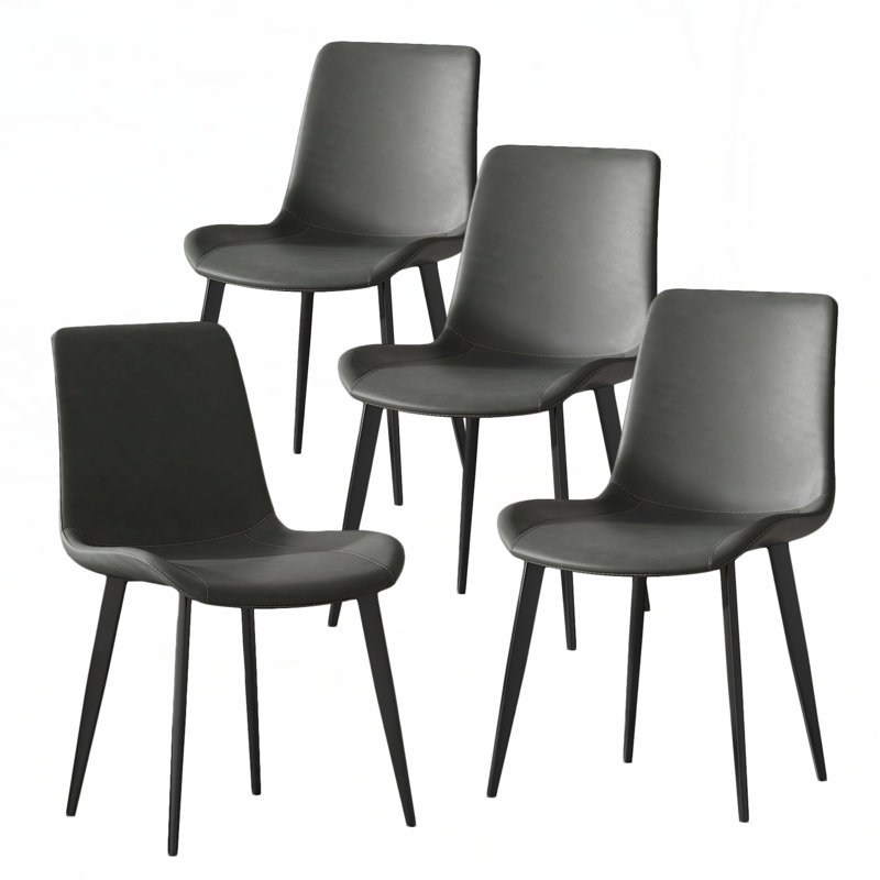 Modern Dining Chair – Upholstered Faux Leather Seats with Sturdy Metal Legs, Grey, 4