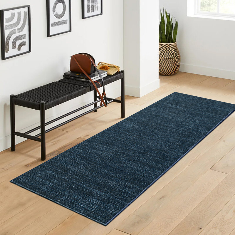 Tapis de salle à manger lavable moderne pour salle à manger, Bleu, Tapis de couloir 2 pi x 6 pi