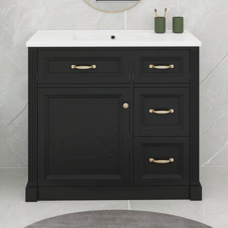 Ensemble de meuble-lavabo 36 po avec lavabo 36 po, 2 tiroirs et 2 tiroirs rabattables, tablette réglable, Noir