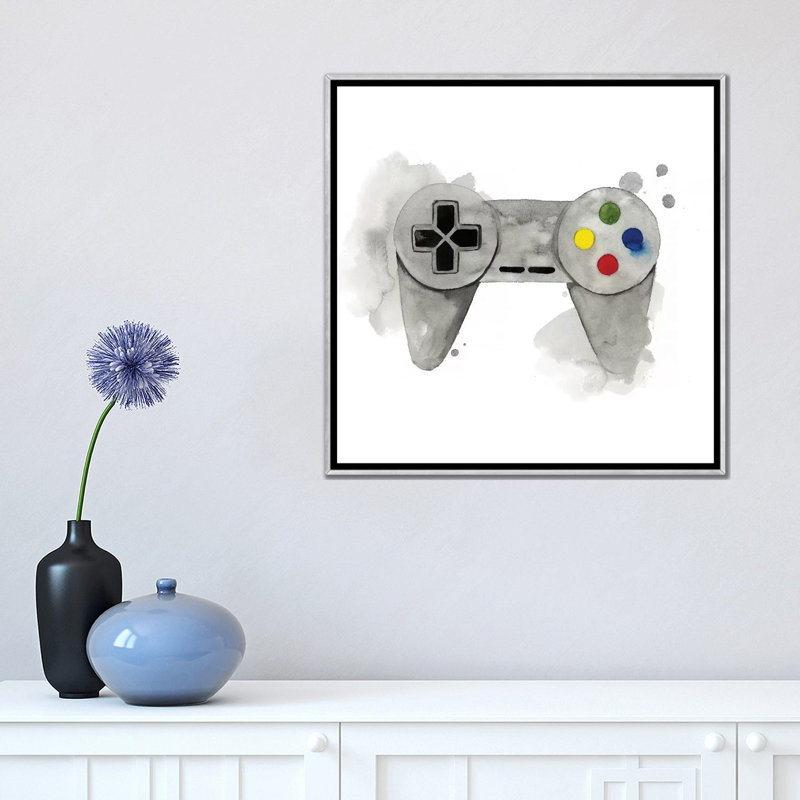 « Gamer III » par Grace Popp-impression d’art graphique, Pas de tapis, H 18 po x l 18 po x 1,5 po, Toile avec cadre argenté