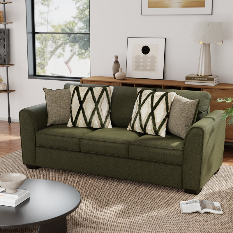 Ensemble de canapé de salon et causeuse Roundhill Furniture Marvella avec revêtement en chenille Mosswood et coussins décoratifs texturés