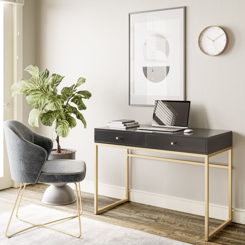 Leini Computer Desk, Black/Yellow