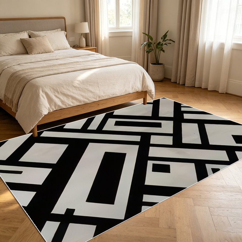 1PC minimalist geometric black and white abstract area rugs for Living Room, Soft and Comfortable, Suitable for all seasons, easy-to-maintain, machine washable Indoor floor mat, Under Table Farmhouse suitable for dining room, bedroom, entryway, home