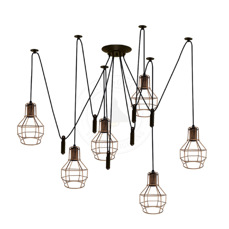 Dahill 6 - Light Cluster Pendant, Bushed Copper, No