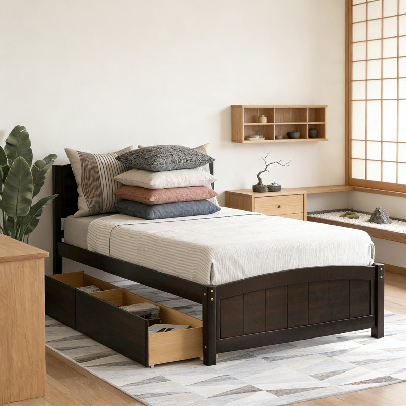 Lit plateforme simple avec deux tiroirs, Espresso