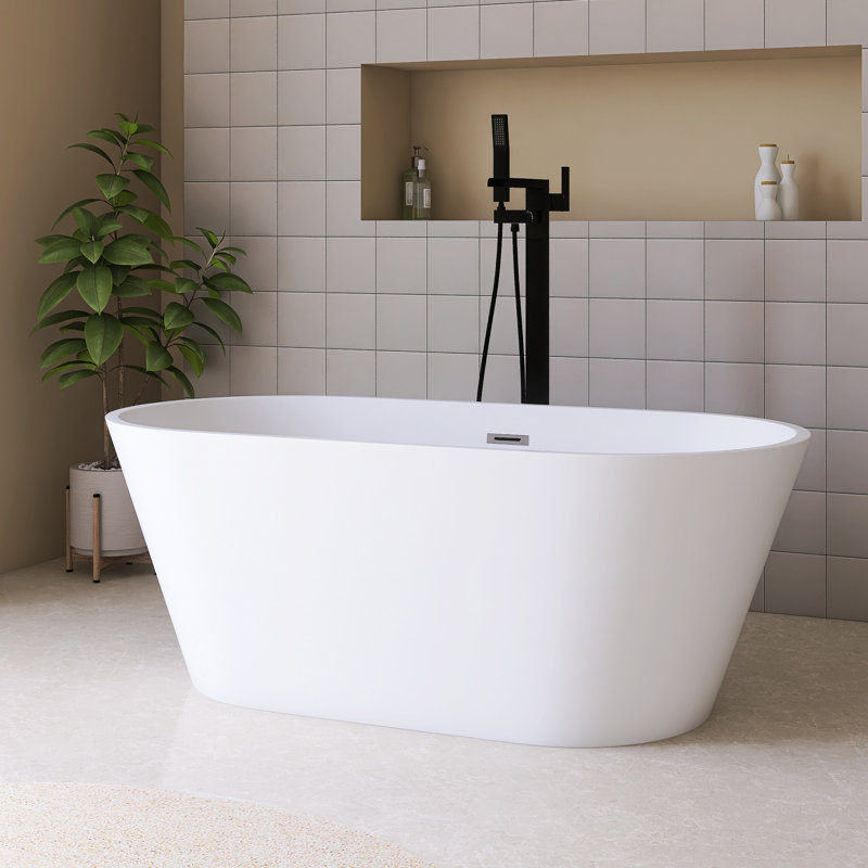 Baignoire de trempage autoportante 59 po en acrylique au fini blanc brillant
