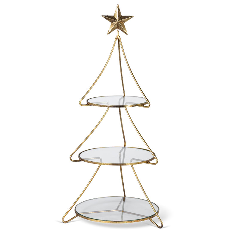 Metal Tree Shape Stand with Glass Shelves, 24"H