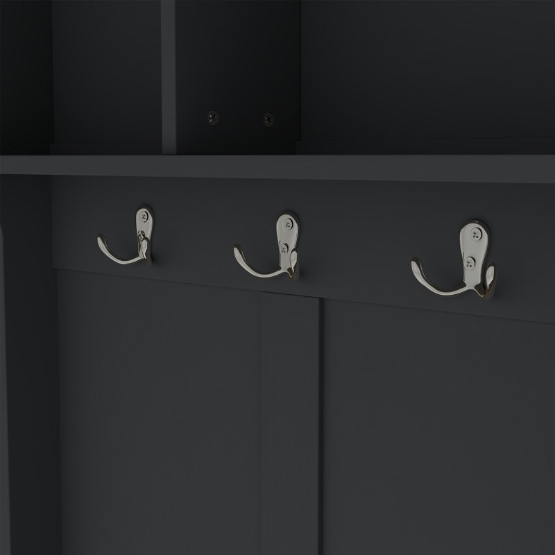 Modern Hallway Hall Tree With Metal Hooks And Storage Space, Black