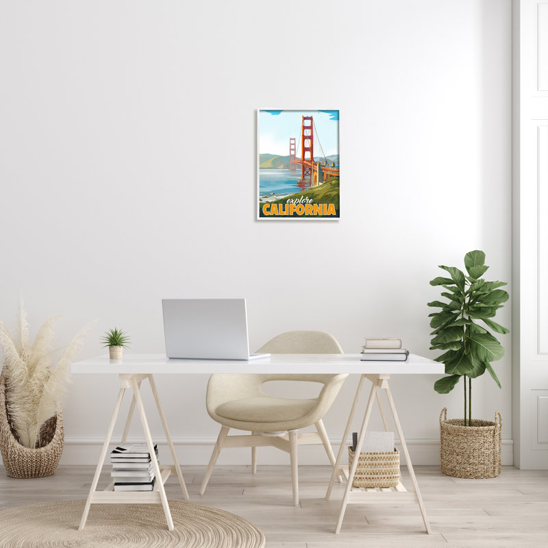 Explorez le pont d'eau de la Californie, H 20 po x l 16 po x P 1,5 po, Giclée encadrée blanc bord de mer