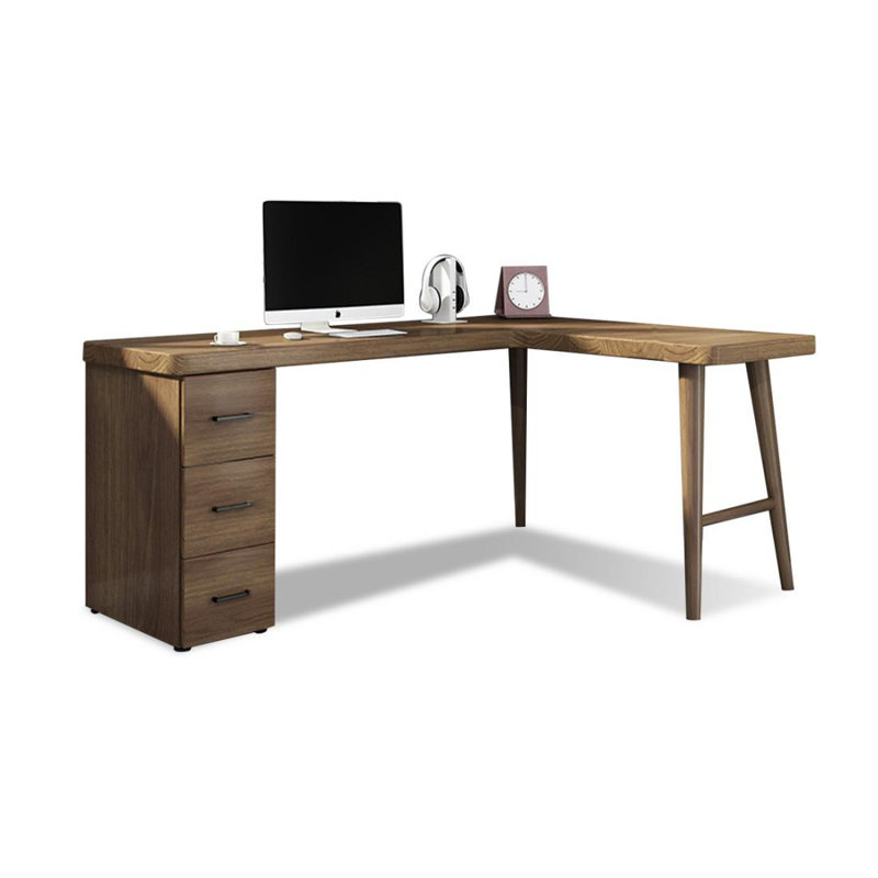 Bureau double caisson en L en bois massif avec 3 tiroirs, H 29,53 po x l 55,12 po x P 39,37 po, Retour à droite