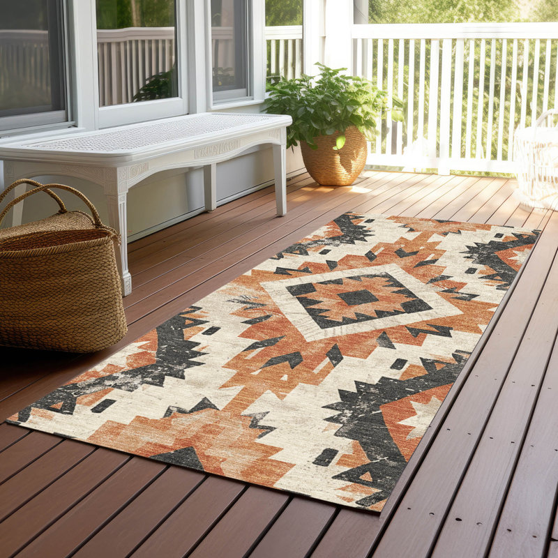 Machine Washable Indoor/Outdoor Xhevrie Terracotta Rug, Runner 2'3" x 7'6"