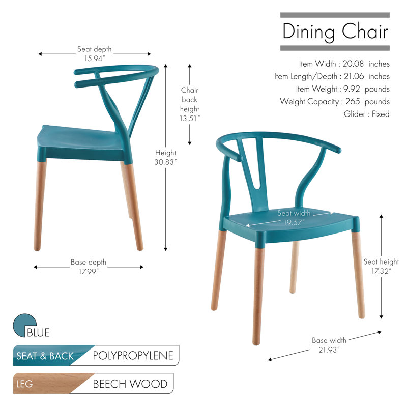 Burkleigh Plastic Dining Chairs with Beechwood Legs, Blue