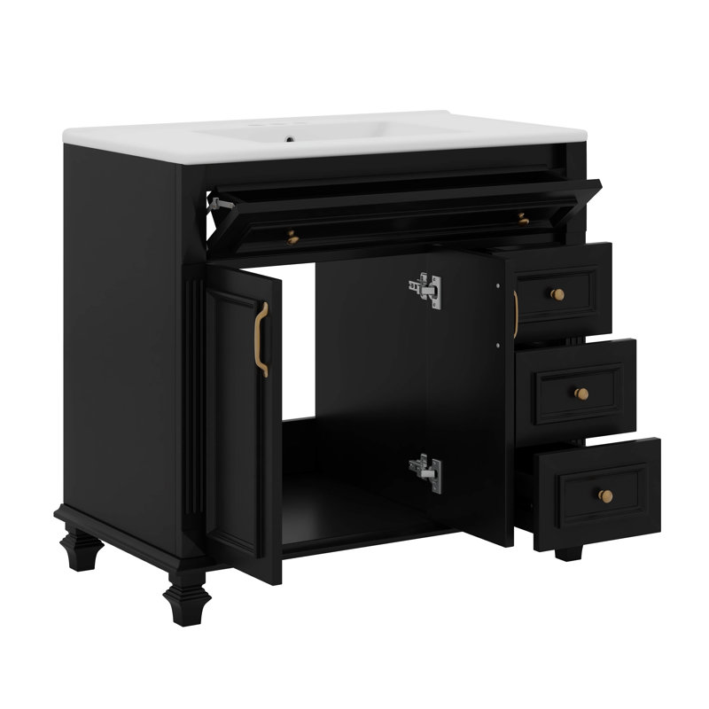 Meuble-lavabo 36 po avec lavabo et tiroirs rabattables 36 po, Noir