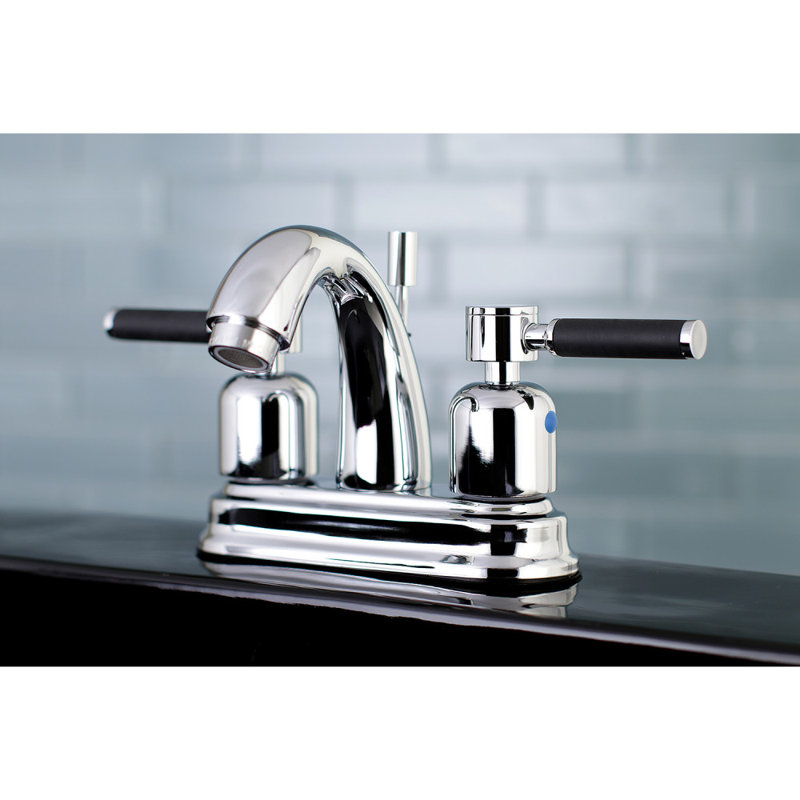 Kingston Brass Kaiser Two-Handle 3-Hole Deck Mount 4" Centerset Bathroom Faucet with Plastic Pop-Up, Polished Chrome
