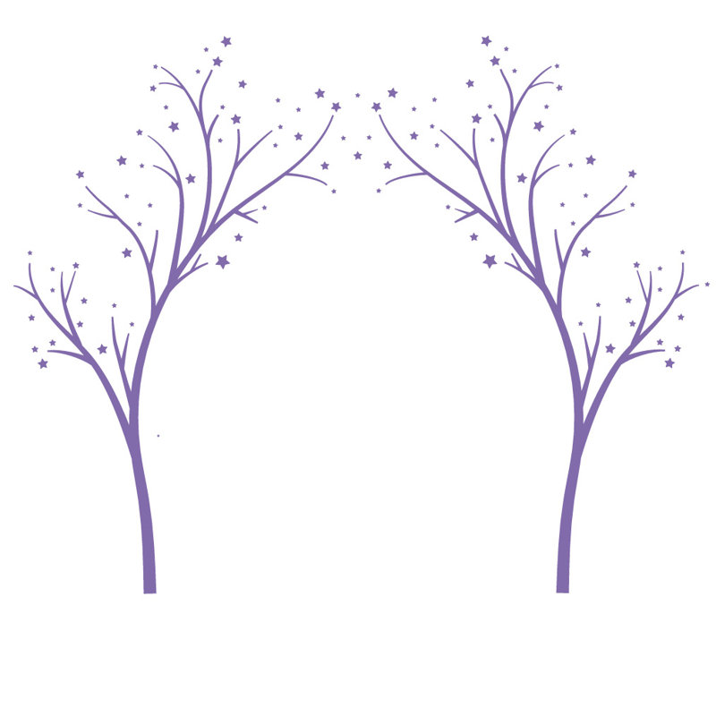 Décalcomanie murale arbres étoiles, H 80 po x l 99 po x P 0,01 po, Lavande