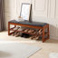 Banc de rangement pour chaussures en bois d'hévéa 40 po avec siège rabattable et coussin en polyuréthane Banc d'entrée en bois massif de 39,37 po x 13,70 po