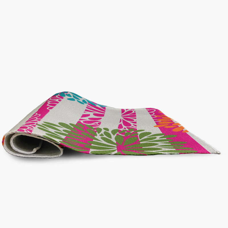 Tapis rayé en chenille tissé à la machine en bleu / rose / blanc Hidemabo, Rectangle 2 pi x 3 pi