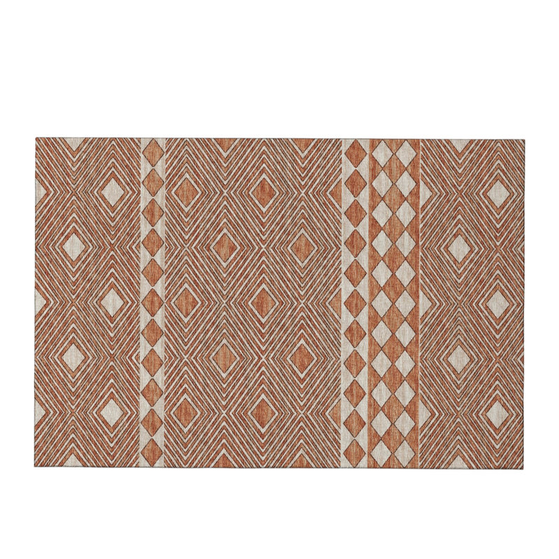 3' X 5' Burnt Sienna And Ivory Tribal Washable Area Rug With UV Protection