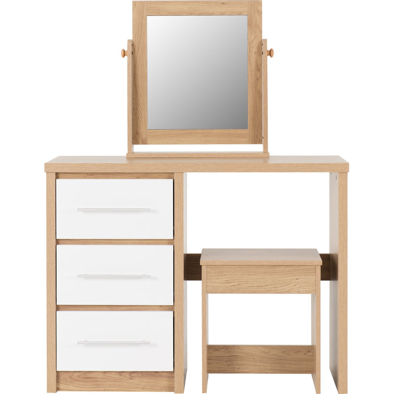 Louisa Dressing Table Set, White Gloss/Oak Effect