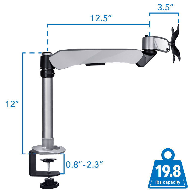 Silver Aluminum Single Monitor Desk Mount with Gas Spring Arm