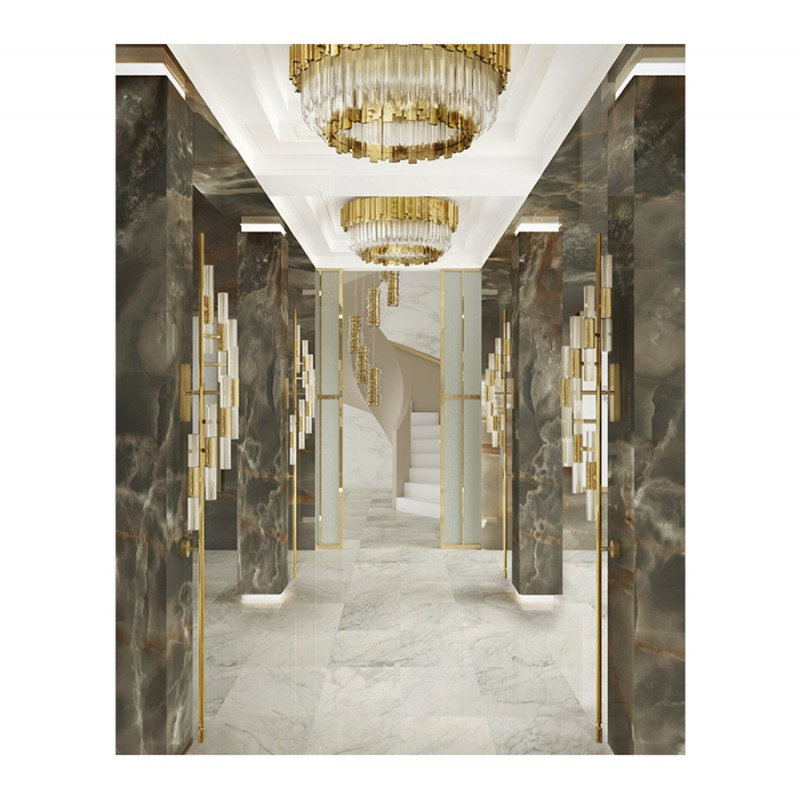 Lustre empire clair, Or français, Givré, 52" Diameter x 14" Height