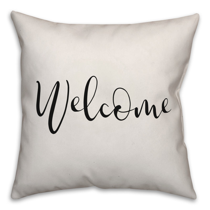 Textual Outdoor Throw Pillow, 18" H x 18" W, Off White/Black