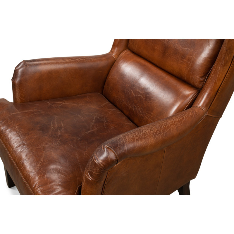 Elite Wingback Chair, Dark Brown Genuine Leather