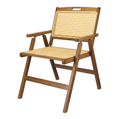 Bamboo Foldable Rattan Dining Chair, Space‑Saving Ergonomic Armrest Chair with Handle for Kitchen Dining Room Patio