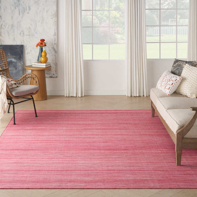 Tapis rose / rose en laine tissé à la main Anerinda, Rectangle 9 pi x 12 pi