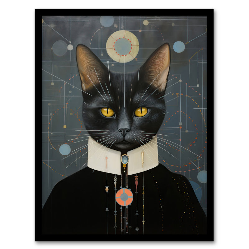 Interplanetary Cat King Painting Futuristic Feline Portrait - Single Picture Frame Print