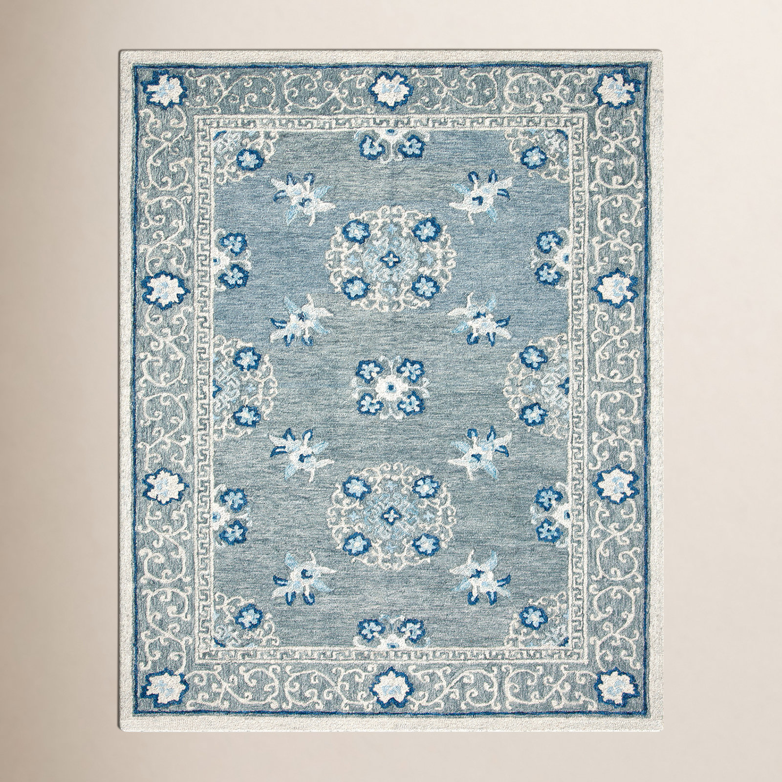 Akins Oriental Handmade Tufted Wool Gray/Ivory Area Rug, Rectangle 3' x 5'