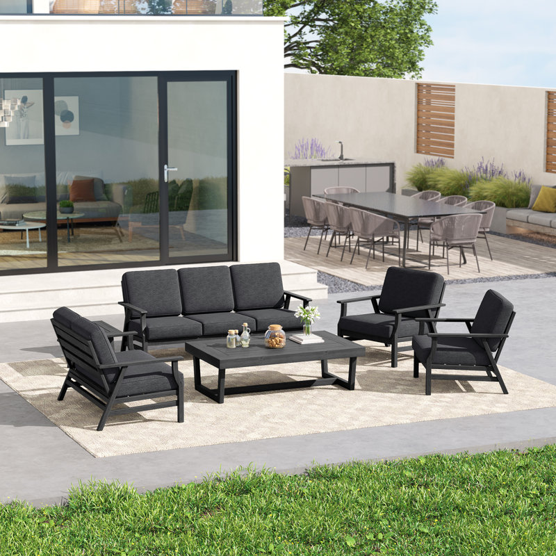 7-person Outdoor Conversation Set, Perfect For Entertaining With Included Tables, Dark Gray, Black