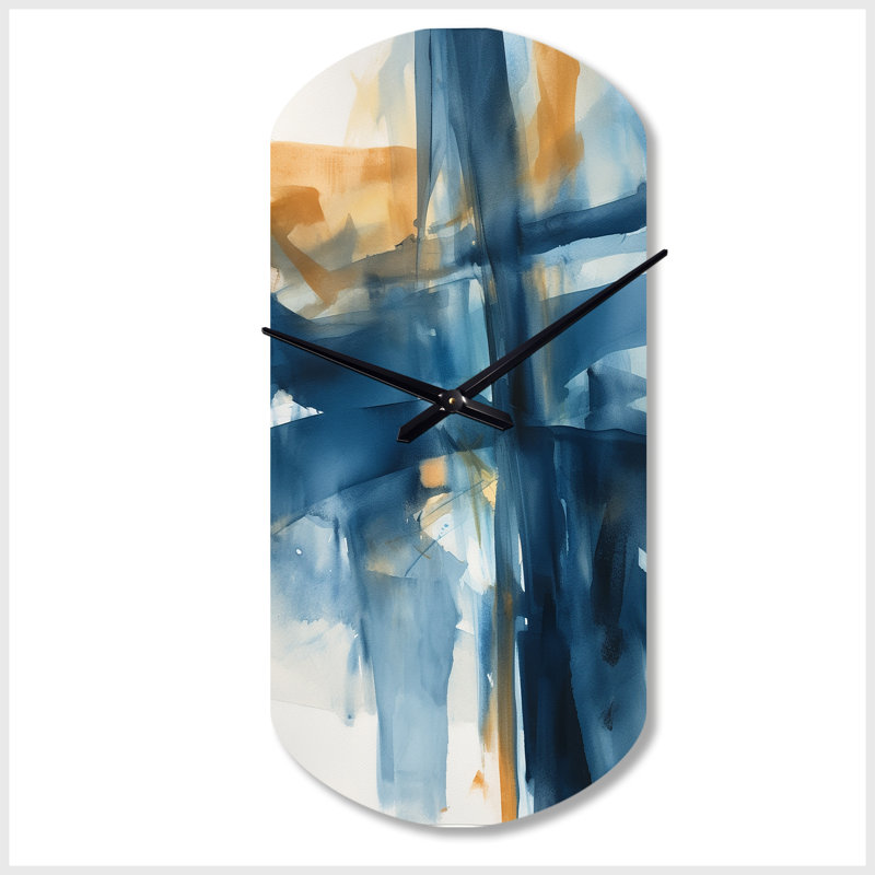 Horloge murale bleue et dorée Fusion vii - Fractals, Petit