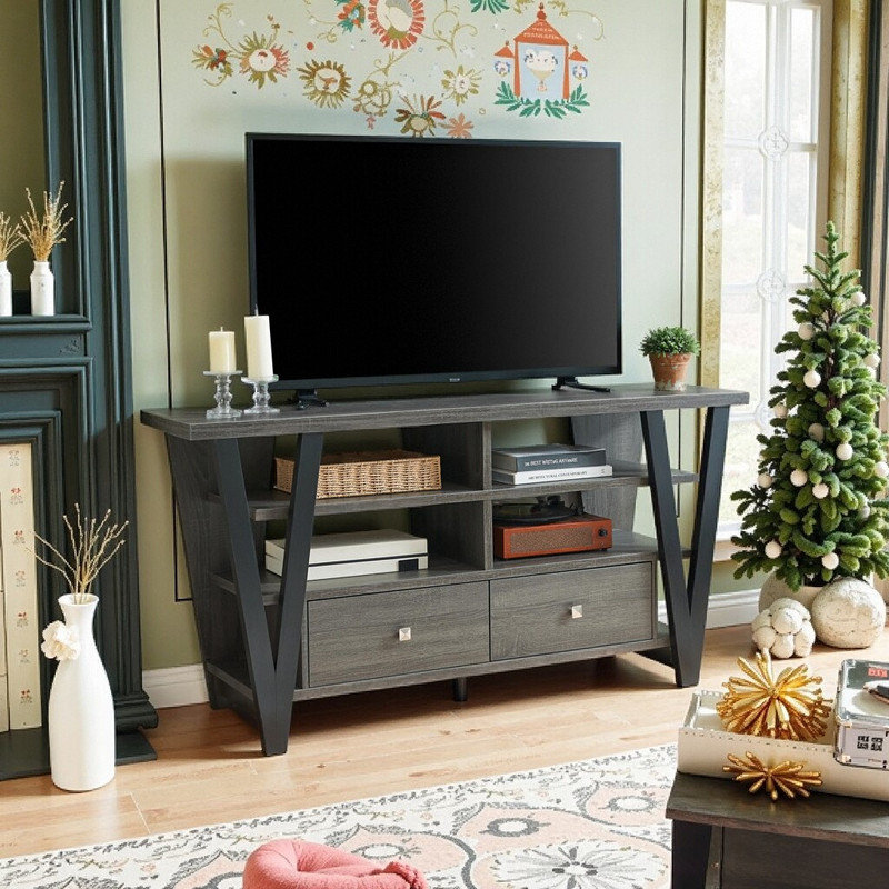 30-inch Tall Engineered Wood TV Stand with 2 Drawers & 2 Divided Shelves, Media Cabinet